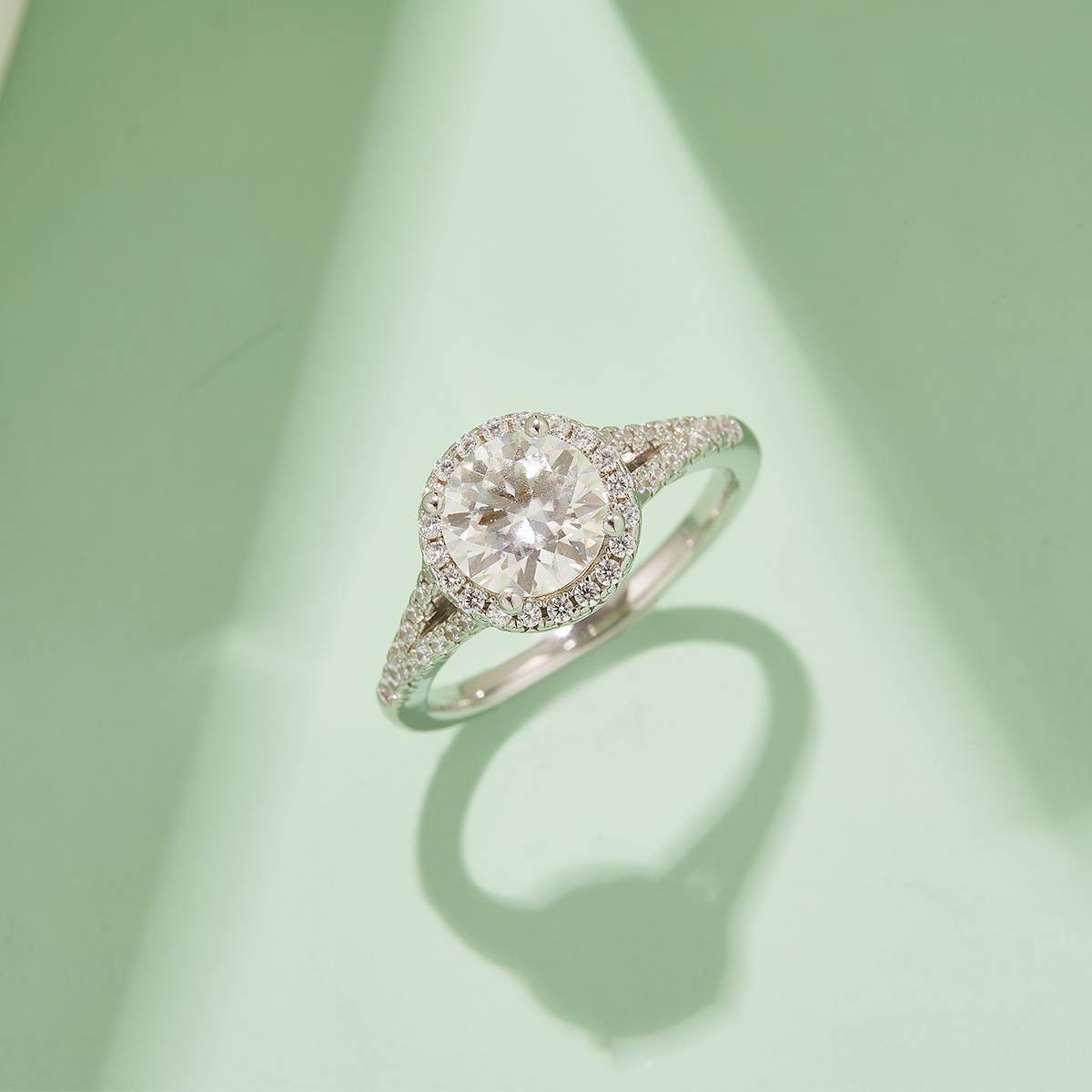 Double arm round bag S925 silver plated platinum moissanite diamond women's ring 1.5 carats D-grade